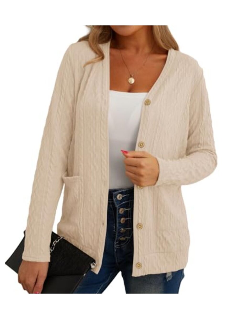 Lightweight Open Front Cardigan with Pockets - Long Sleeve Knit
